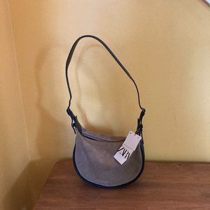 Zara SPLIT LEATHER CROSSBODY BAG - Tan nubuck with black strap and accents